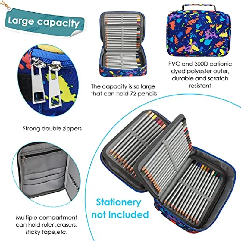 EDATOFLY 72 slots Astuccio Matite, Ampia Capacità Borsa per Cancelleria Porta Penne Tasca Custodia Organizzatore Borsa Cancelleria per Teenager, Studenti e Artisti (Oceano Blu) miniatura 3