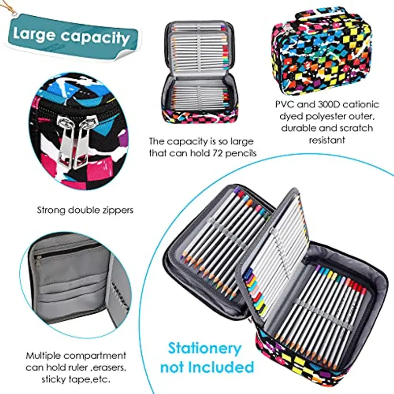 EDATOFLY 72 slots Astuccio Matite, Ampia Capacità Borsa per Cancelleria Porta Penne Tasca Custodia Organizzatore Borsa Cancelleria per Teenager, Studenti e Artisti (Piazza) miniatura 3