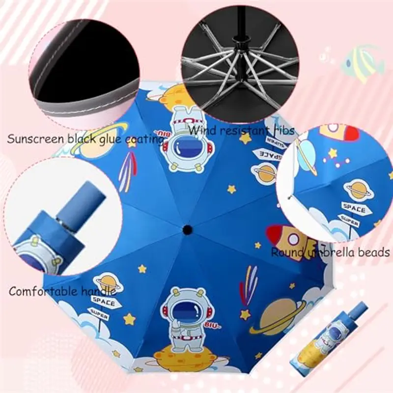 EEPLUYTY Ombrello Per Bambini Con Strisce Riflettenti, Ombrello Pieghevole Per Bambini, Ombrello Per Bambini, Adatto miniatura 2