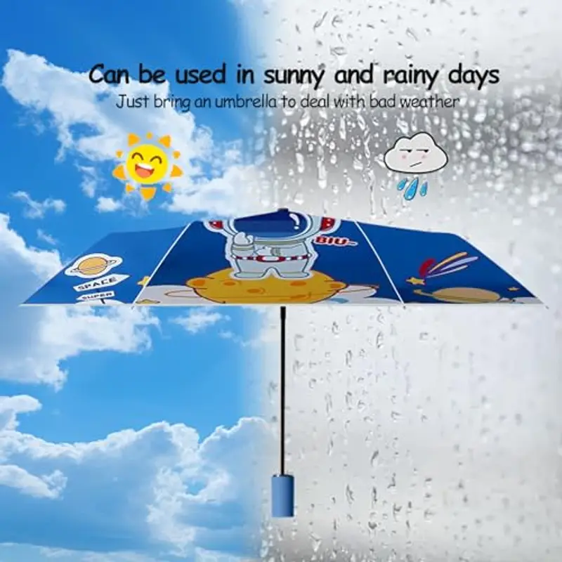 EEPLUYTY Ombrello Per Bambini Con Strisce Riflettenti, Ombrello Pieghevole Per Bambini, Ombrello Per Bambini, Adatto miniatura 3