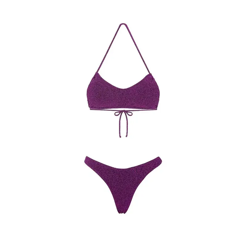 Bikini Fascia con Slip Americano Fisso Lurex Fucsia Donna M