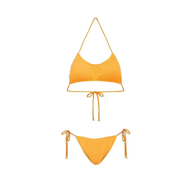 Bikini Fascia con Slip Regolabile Goffrato Rigato Arancione Fluo Donna S