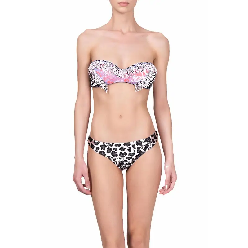 Bikini Fascia Perline Marrone Rosa Donna M
