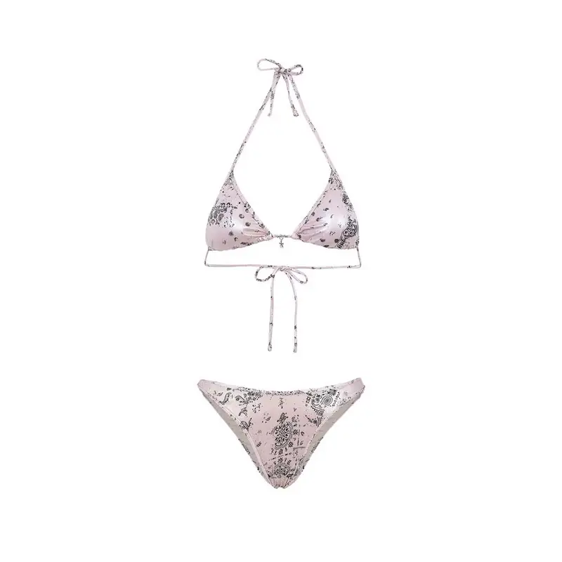 Bikini Triangolo con Slip Americano Fisso Jersey Fantasia Rosa Donna S