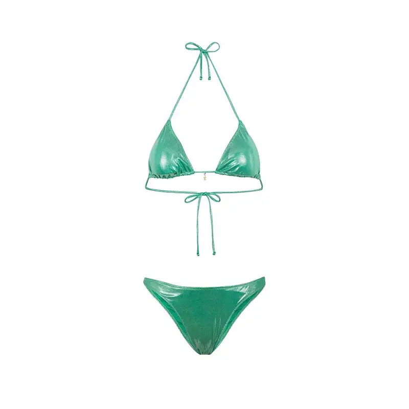 Bikini Triangolo con Slip Americano Jersey Laminato Verde Donna M