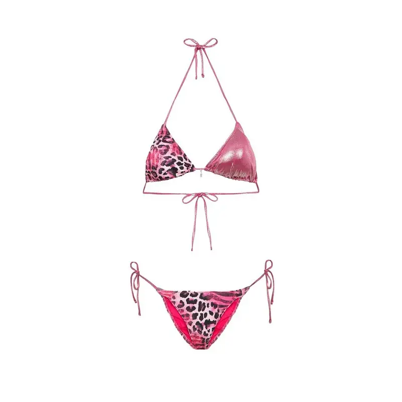 Bikini Triangolo con Slip Regolabile Fantasia Bielastico rigato lucido Fucsia Donna XS