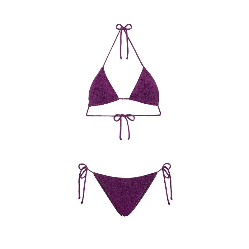 Bikini Triangolo con Slip Regolabile Lurex Fucsia Donna M