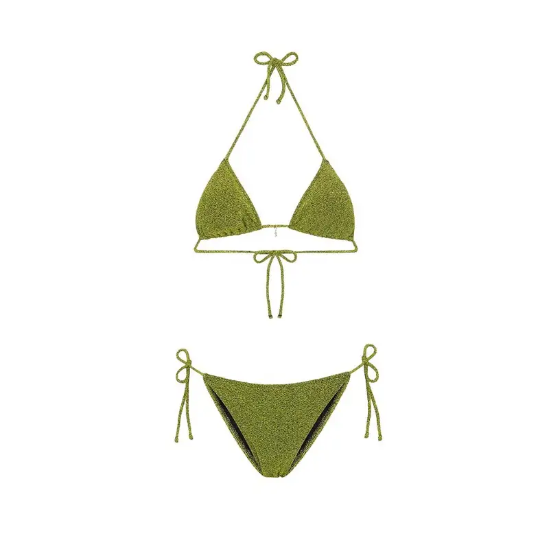 Bikini Triangolo con Slip Regolabile Lurex Verde Donna S