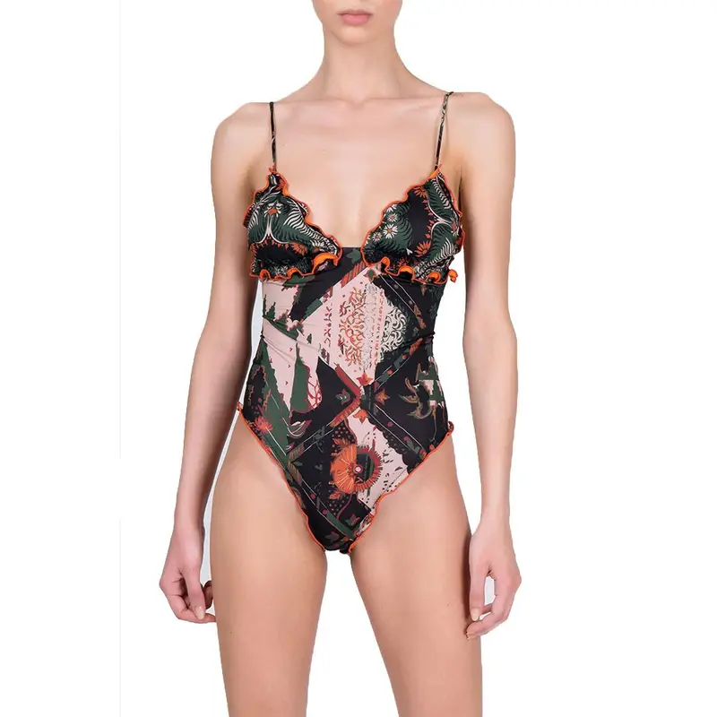 Costume Intero Fiori Verde Donna S