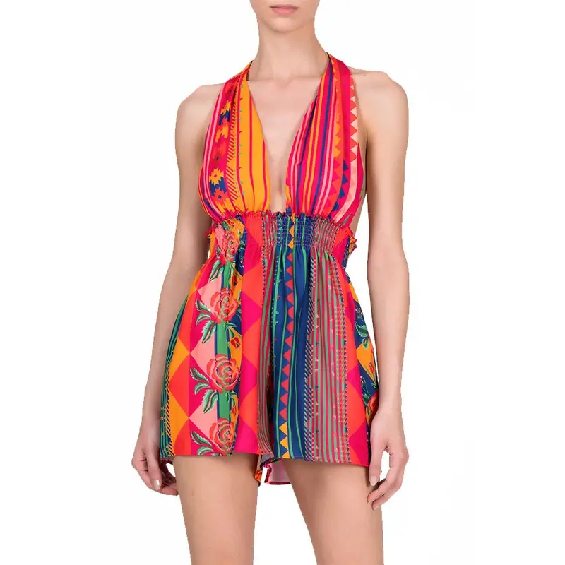 Tuta Corta Fiorata Arancione Multicolore Donna M