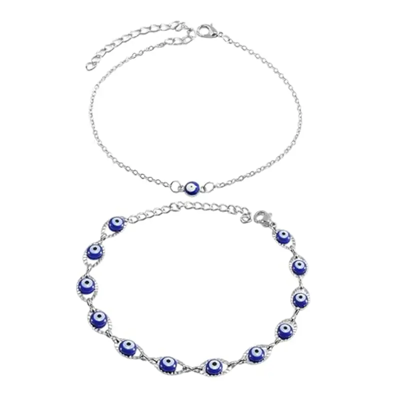 EHDWXVZM Cavigliere per malocchio 2 pezzi, braccialetti alla caviglia per donne, cavigliere d'argento per donne, cavigliere boho per donne, bracciali alla caviglia, cavigliere per malocchio