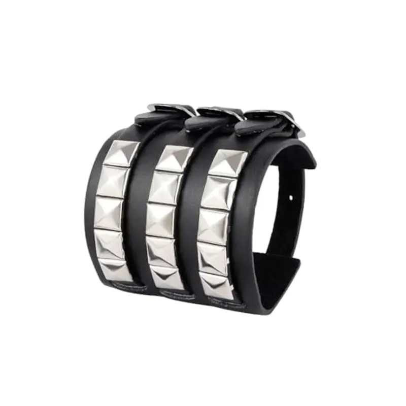 Eigso 2 pezzi Polsini da uomo in pelle PU Punk Polsini da donna Retrò Vintage Classico 80s Rivetti Polsini da uomo Polsini da donna Regolabili miniatura 3