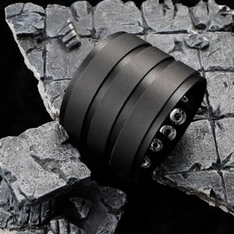 Eigso 3 Ply Bracciale Largo per Uomini Donne Unisex Classic Rock Biker Bracciale Set per Uomo Donna miniatura 2