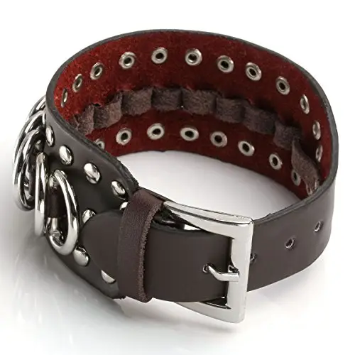 Eigso Bracciale in pelle intrecciata con cintura larga retrò Bracciale con bottone a pressione in metallo per uomo miniatura 2