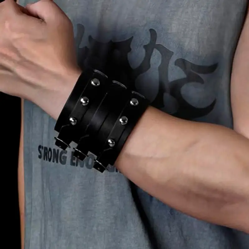 Eigso polsino punk in pelle PU bracciale vintage retrò con rivetti per uomini donne miniatura 2