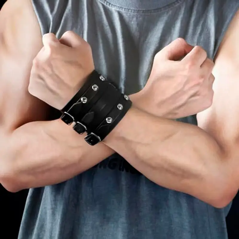 Eigso polsino punk in pelle PU bracciale vintage retrò con rivetti per uomini donne miniatura 3