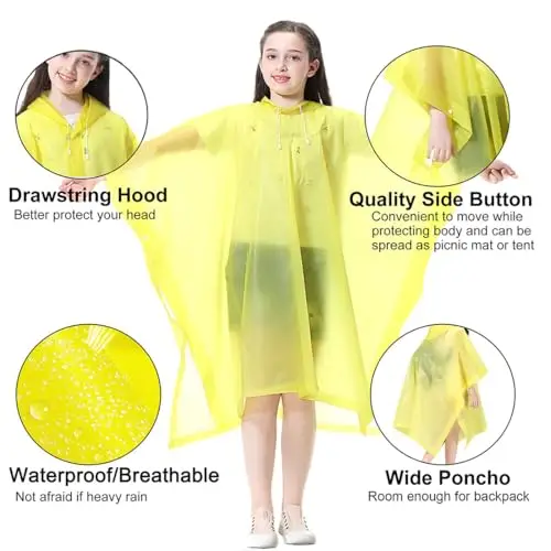 EIYVPRA Impermeabile per Bambini, Poncho da Pioggia con Cappuccio, Eva Unisex per Ragazze e Ragazzi, Riutilizzabile miniatura 2