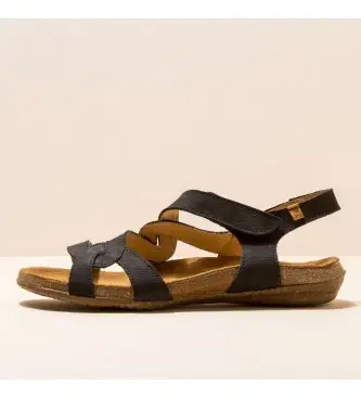 per donna 250791101005_001 Piacevoli sandali in pelle Wakataua neri neri (36), Nero, Basso, 1 a 3 cm, Velcro, Casual Naturale
