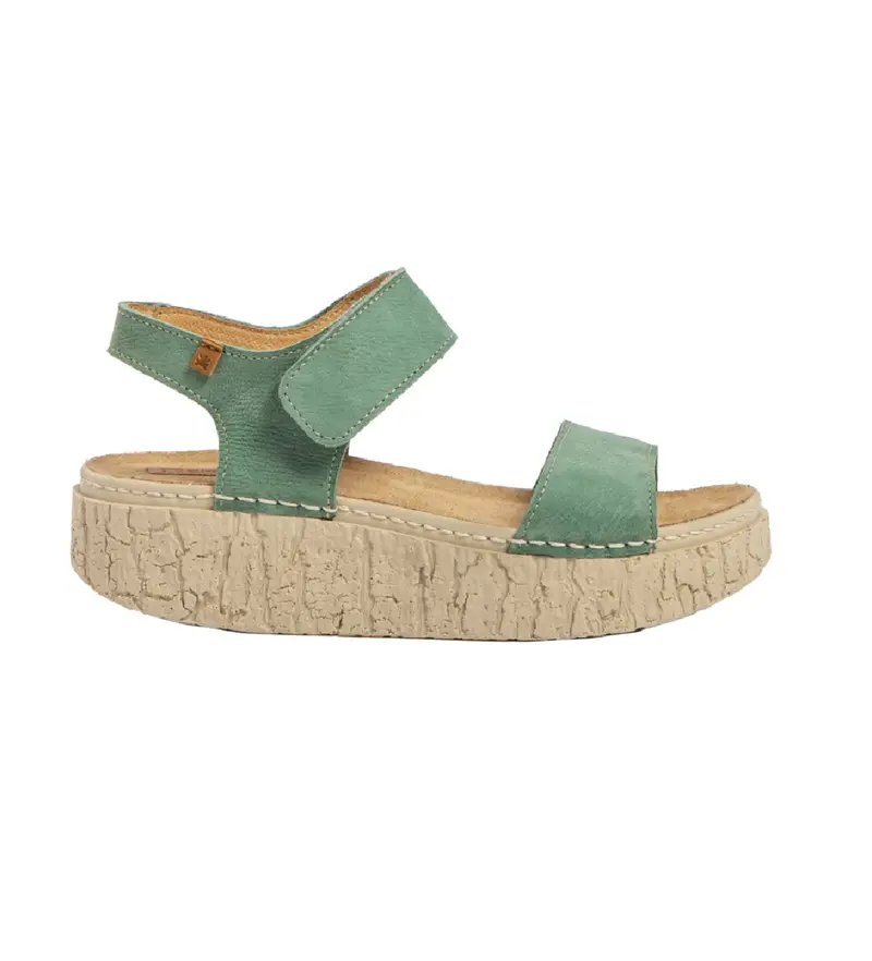 per donna 2597011IO005_0B0 Sandali in pelle N5970 Shinrin blu verdastro -Altezza zeppa 5cm- (39), 3 a 5cm, Velcro, Casual