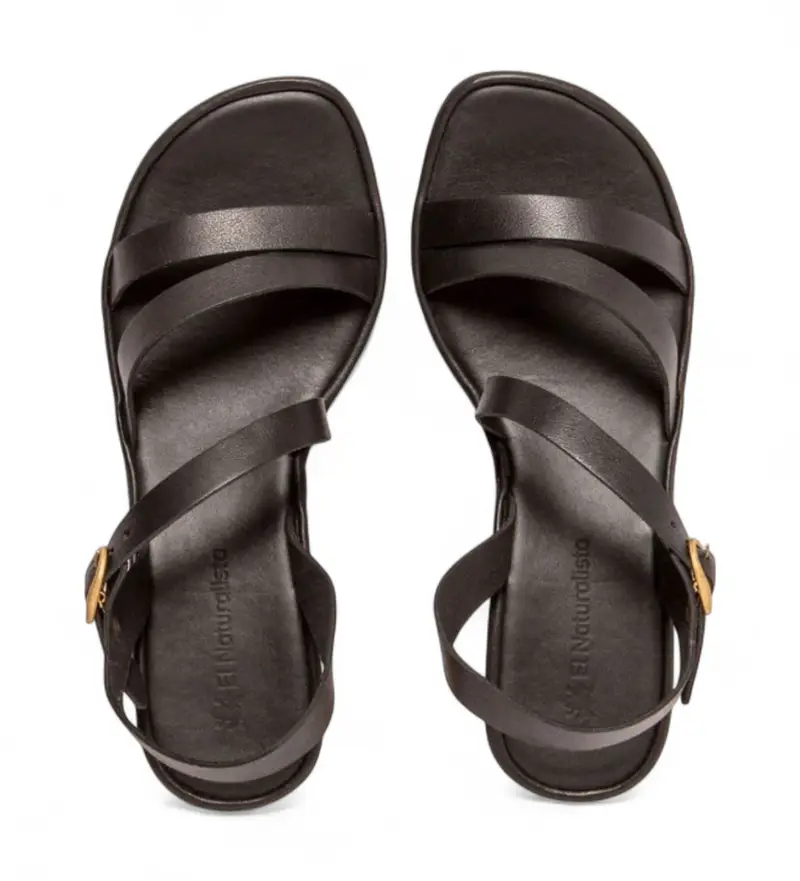 per donna 2N8521101005_001 N852 Sandali Gaia in pelle nera (39), Nero, 3 a 5cm, Fibbia, Casual Naturale