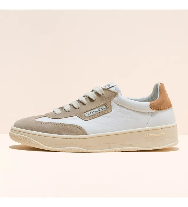 unisex. 258411117005_017 Sneakers in pelle N5841 Multi Materiale bianca (36), Bianco, Tessuto, Basso, 1 a 3 cm, Stringhe, Cas Sabbia