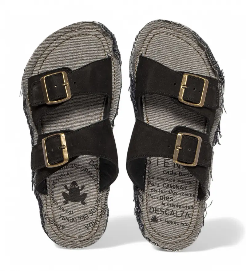 unisex. 2N5981101005_001 N598 Sandali in pelle nera Recyclus (36), Nero, Basso, Fibbia, Casual