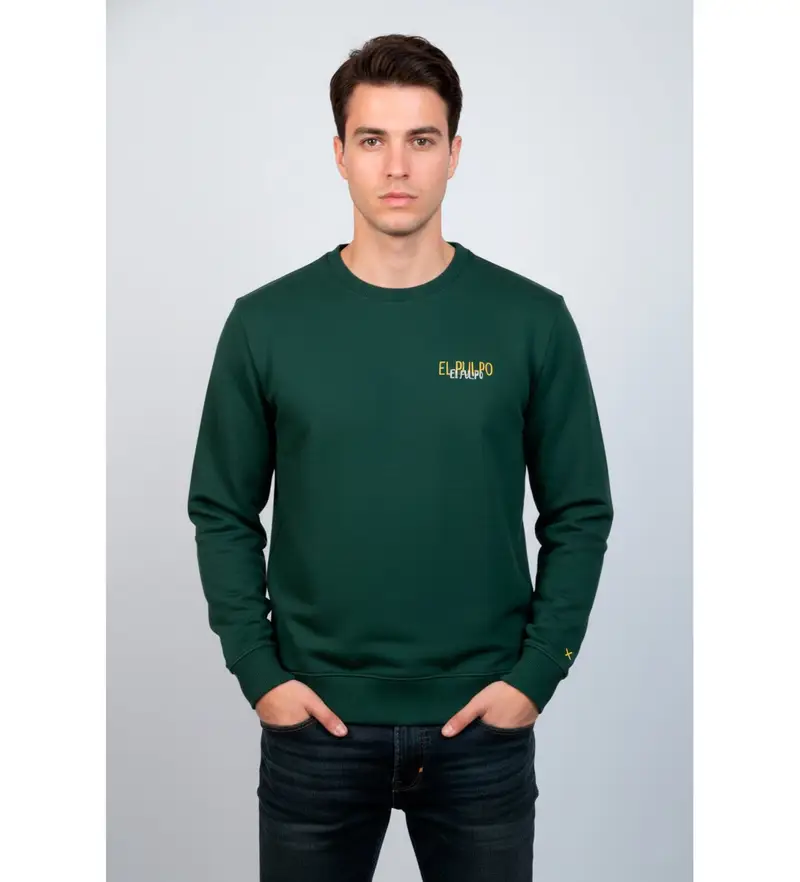 per uomo. 11030128074 Felpa con logo in tessuto verde (S), Casual, Cotone biologico, Sostenibile