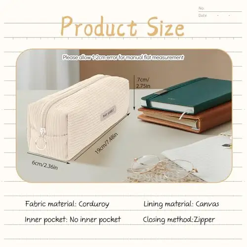 Electri-HQ Pencil Case, Astuccio Scuola，Astuccio in Tessuto a Coste Portatile, Velluto a Coste, con Grande Capacità miniatura 2