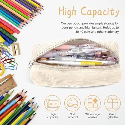 Electri-HQ Pencil Case, Astuccio Scuola，Astuccio in Tessuto a Coste Portatile, Velluto a Coste, con Grande Capacità miniatura 3