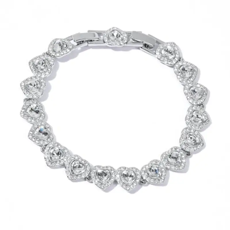 Elegante braccialetto a forma di cuore, in lega placcata in oro bianco 18 carati, 17-19 cm (regolabile), ciondolo a forma di cuore con cristalli scintillanti, gioiello romantico per donne, San miniatura 2