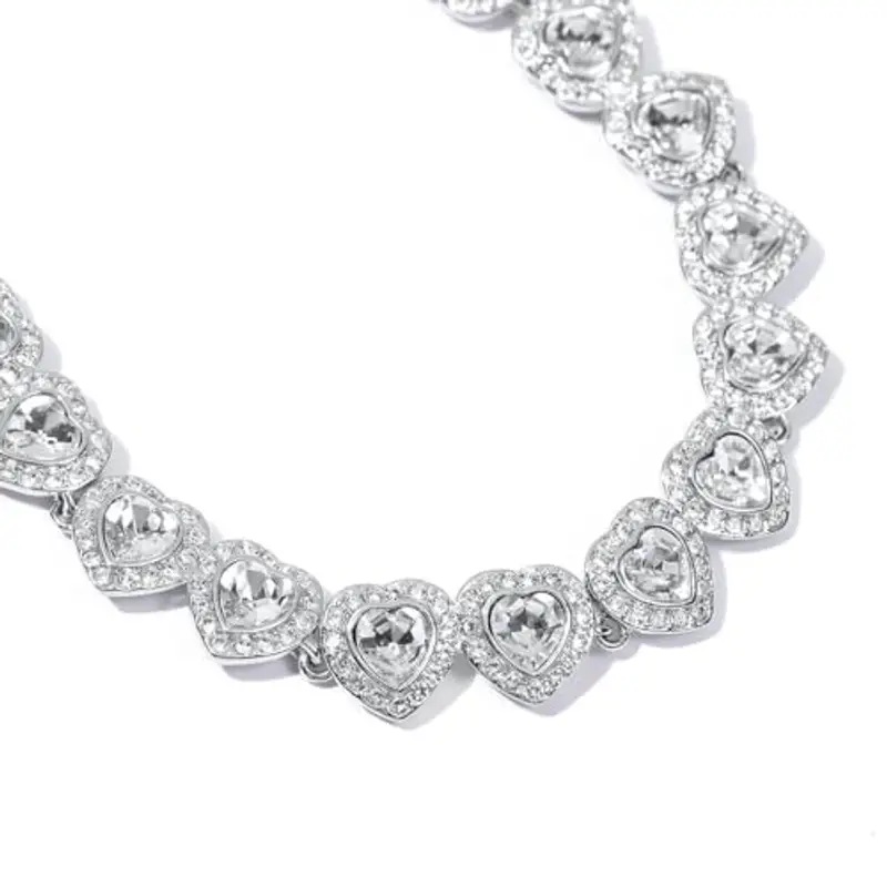 Elegante braccialetto a forma di cuore, in lega placcata in oro bianco 18 carati, 17-19 cm (regolabile), ciondolo a forma di cuore con cristalli scintillanti, gioiello romantico per donne, San miniatura 3