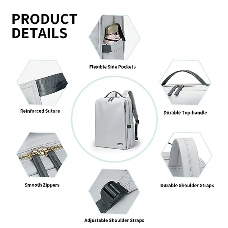 Elegante Zaino per Laptop da Donna Approvato Dalla Compagnia Aerea Perfetto per il Lavoro, l'università e i Viaggi Zaino Multifunzionale Casual Adatto a Notebook da 15, 6 Pollici (Grigio Pallido) miniatura 3