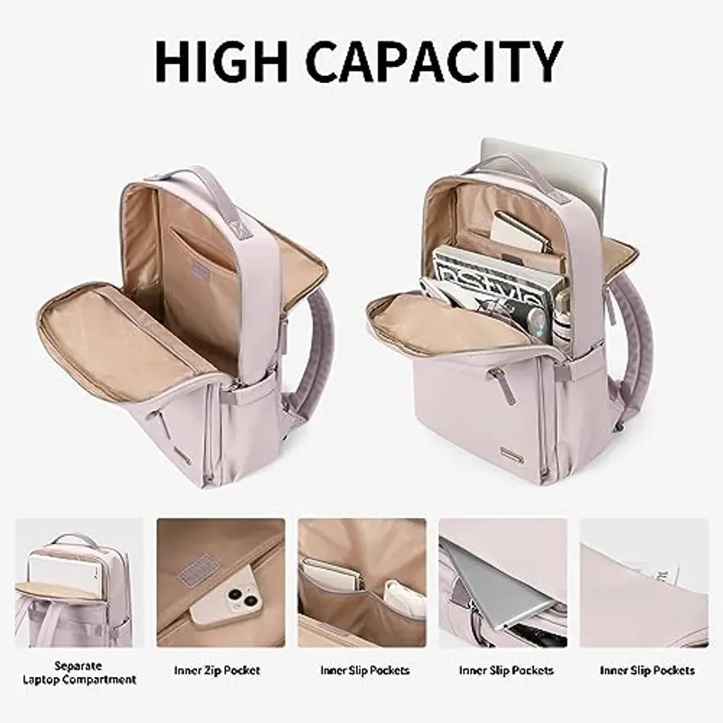 Elegante Zaino per Laptop da Donna Approvato Dalla Compagnia Aerea Perfetto per il Lavoro, l'università e i Viaggi Zaino Multifunzionale Casual Adatto a Notebook da 15, 6 Pollici (Grigio Rosato) miniatura 2