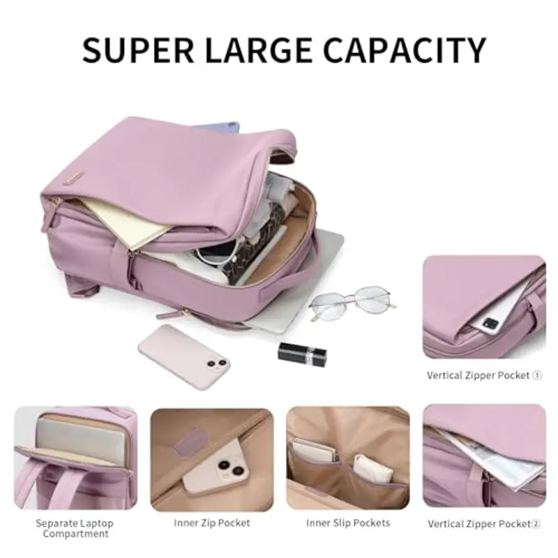 Elegante Zaino per Laptop da Donna Approvato Dalla Compagnia Aerea Perfetto per il Lavoro, l'università e i Viaggi Zaino Multifunzionale Casual Adatto a Notebook da 15, 6 Pollici (Viola Rosato) miniatura 2