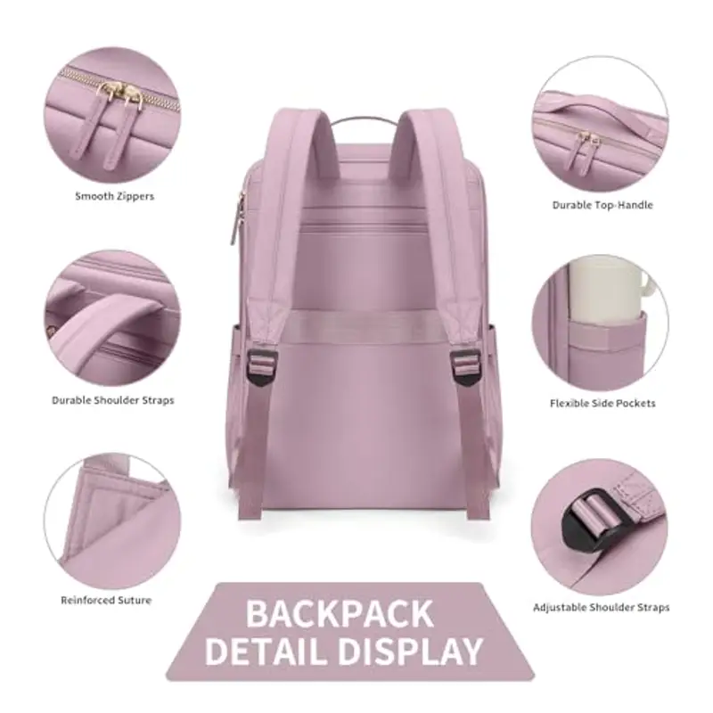 Elegante Zaino per Laptop da Donna Approvato Dalla Compagnia Aerea Perfetto per il Lavoro, l'università e i Viaggi Zaino Multifunzionale Casual Adatto a Notebook da 15, 6 Pollici (Viola Rosato) miniatura 3