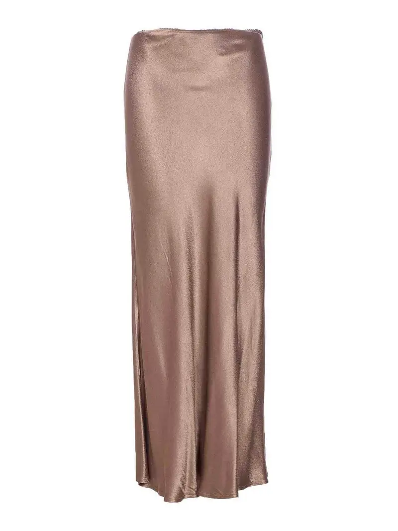 Gonna Grigio Fango Con Chiusura Zip Laterale Marrone