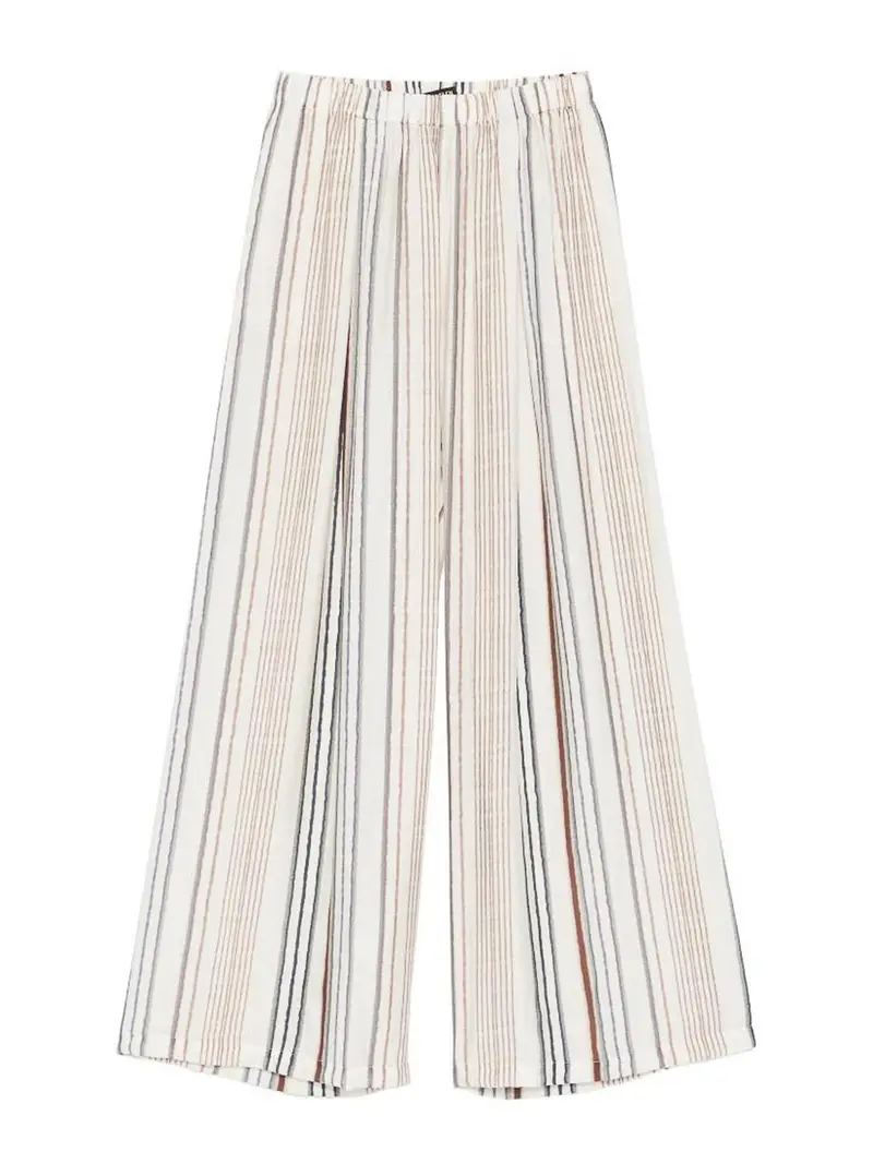 Pantaloni beige a righe con elastico in vita