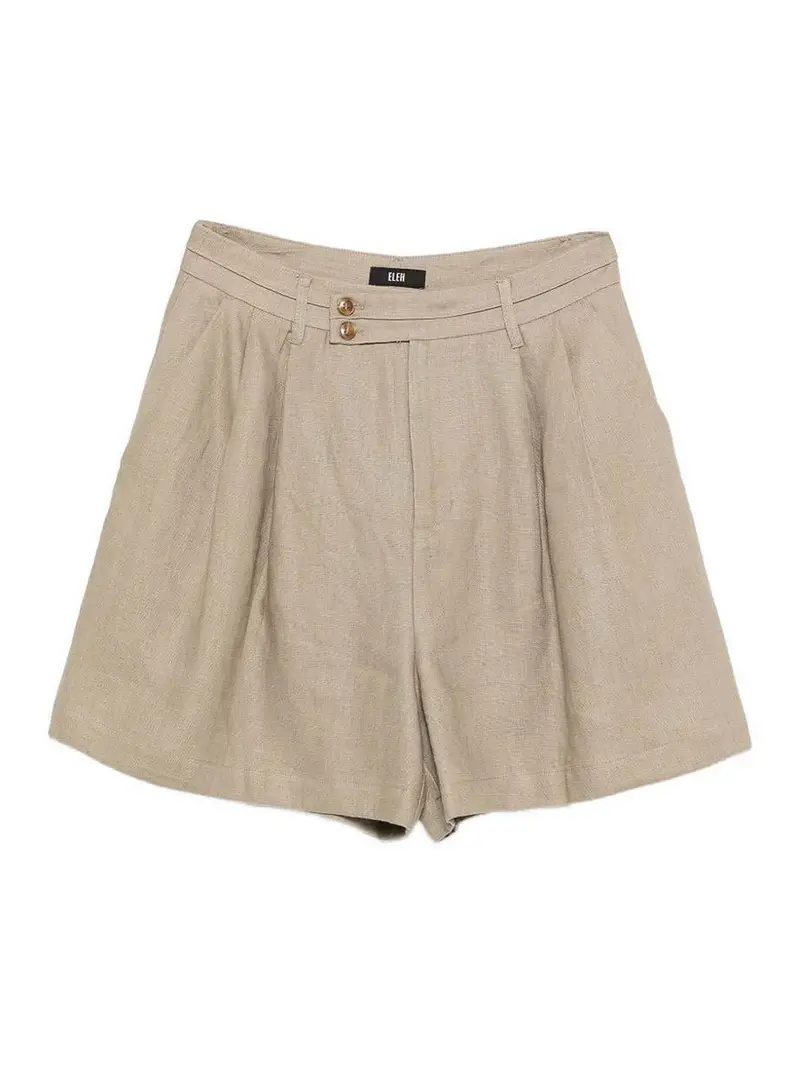 Shorts Con Pieghe In Lino Beige