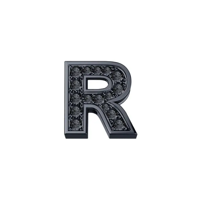 Lettera R Classica In Oro Brunito E Diamanti Neri - Elements Donnaoro