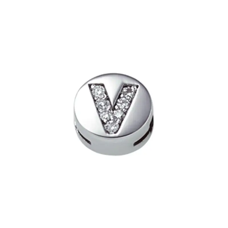 Lettera V Tonda In Oro Bianco E Diamanti - Elements Donnaoro