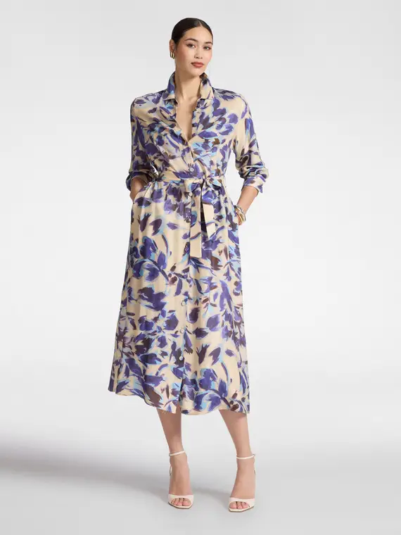 Abito chemisier stampato Donna, Viola miniatura 3