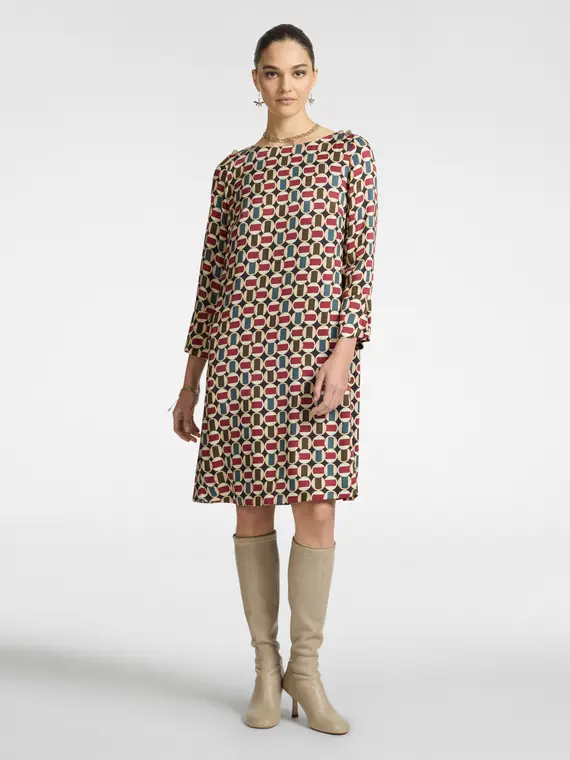 Abito dalla stampa geometrica Donna, Bordeaux miniatura 3