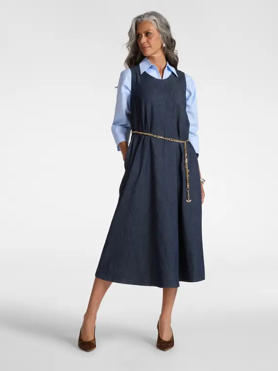 Abito in Chambray senza maniche Donna, Blu