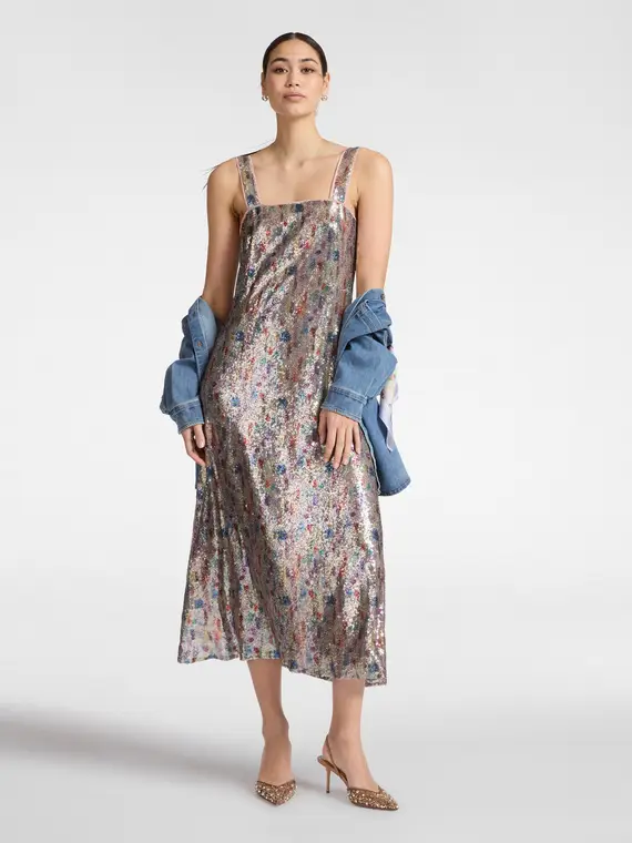 Abito in tulle con paillettes Donna, Grigio miniatura 3