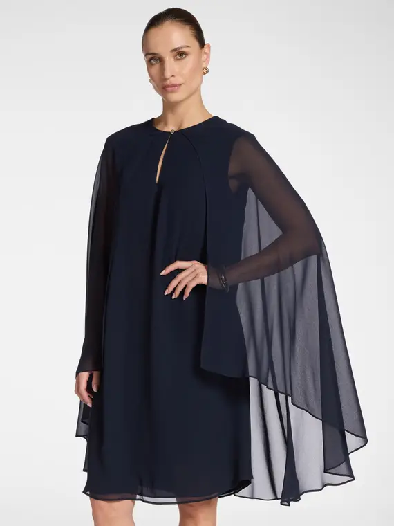 Abito layered in georgette Donna, Blu miniatura 3