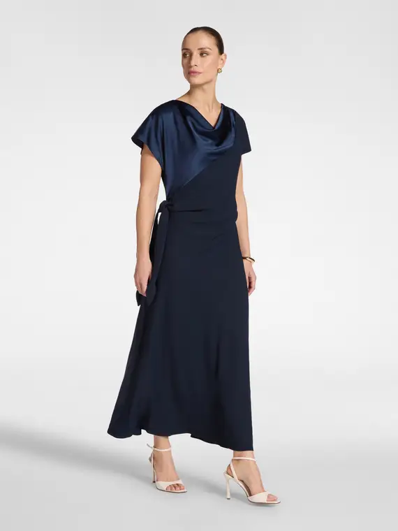 Abito lungo con nodo laterale Donna, Blu miniatura 3