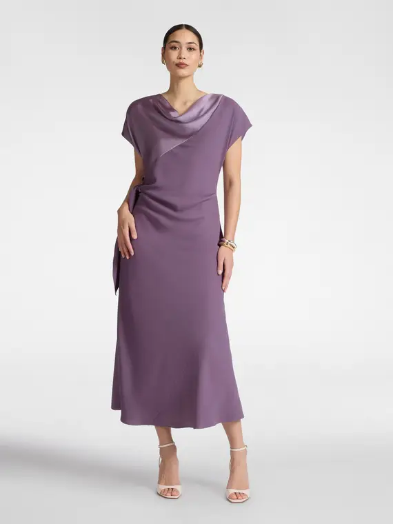 Abito lungo con nodo laterale Donna, Viola miniatura 3