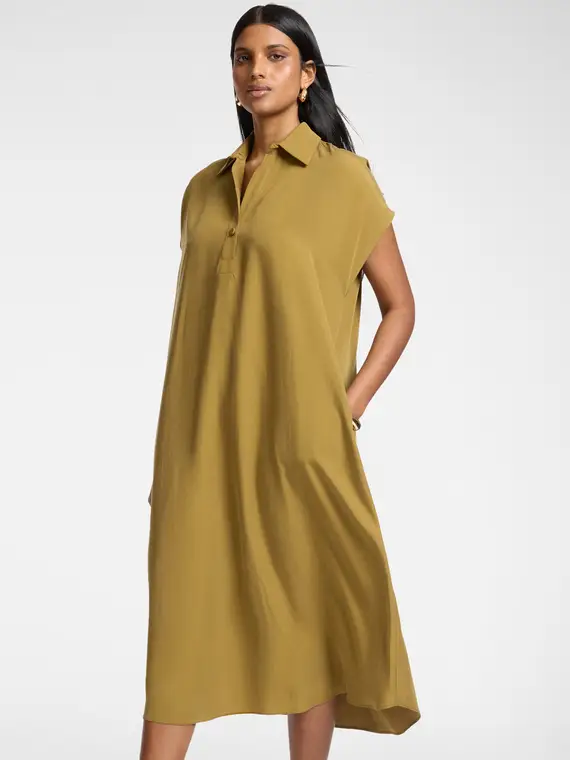 Abito lungo in lyocell e lino Donna, Marrone