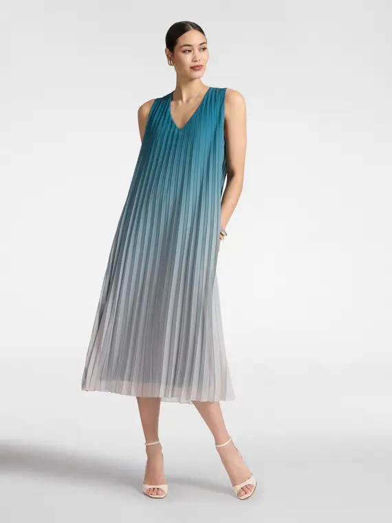 Abito lungo plissé Donna, Verde acqua miniatura 3