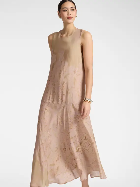 Abito lungo stampato Donna, Beige